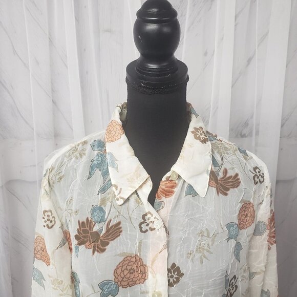 Alfred Dunner Blouse Cream Coral Floral Cottage Core Sheer Ethereal 14 - Picture 2 of 14